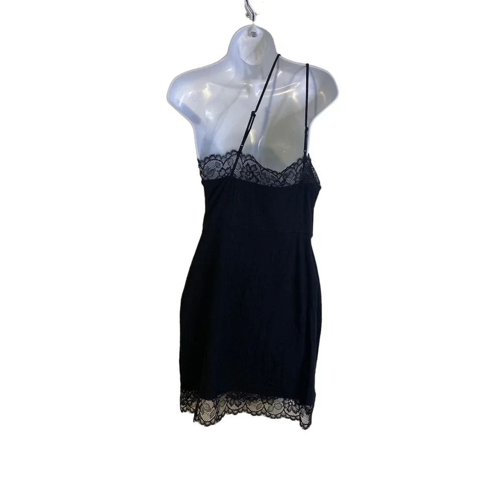 Free People Womens Premonitions Black Lace One-Shoulder Bodycon Slip Dress  SZ L
